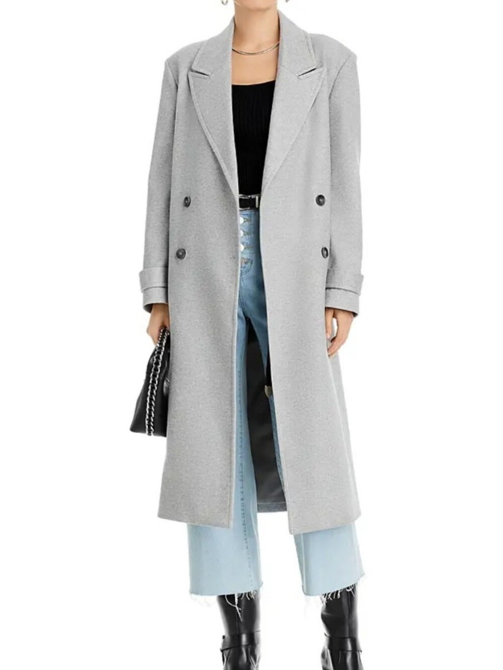 Steve Madden Light Gray Double-Breasted Long Coat